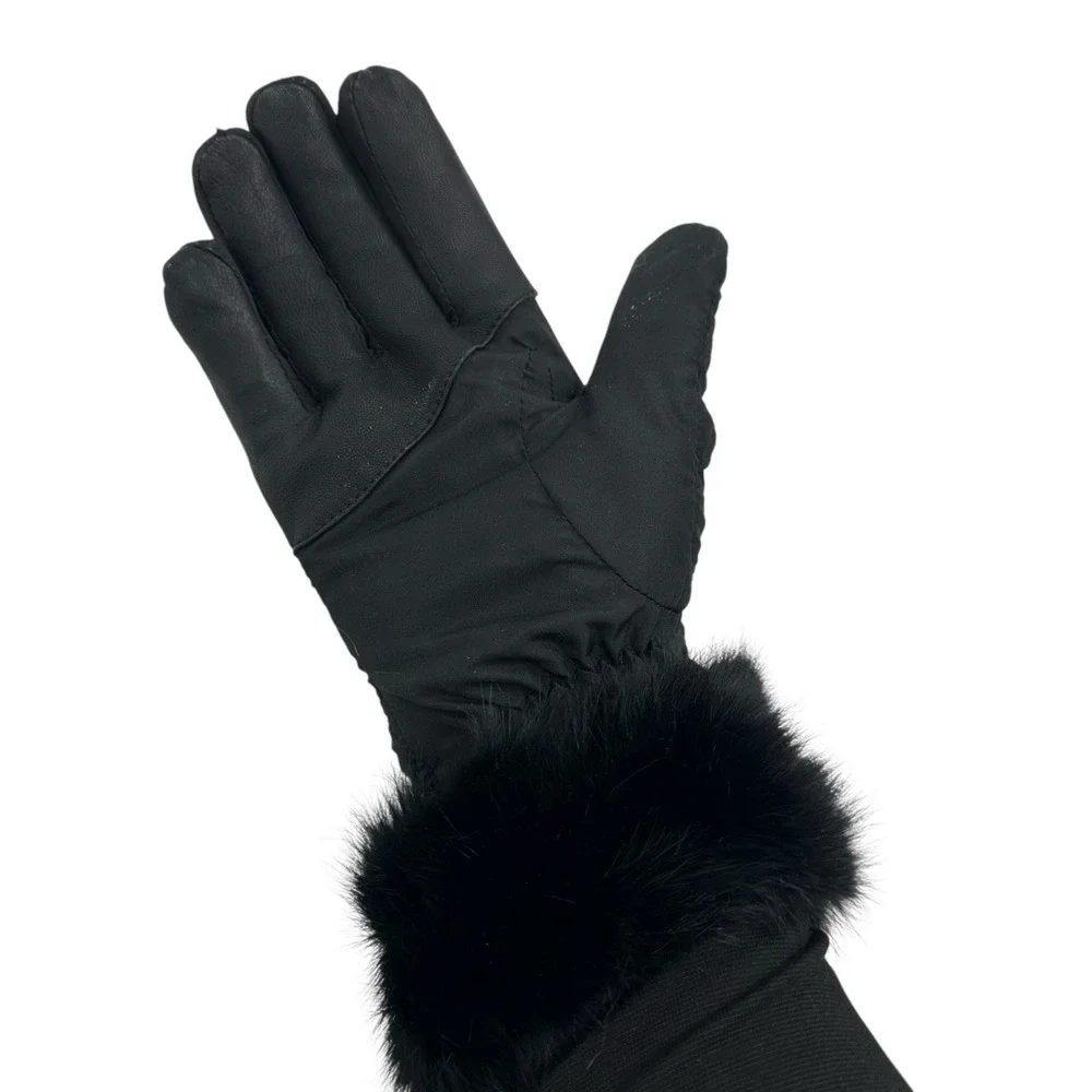 Preston & York Black Quilted‎ Gloves Fur Trim Cuffs Sz M Fleece Lined Insulated